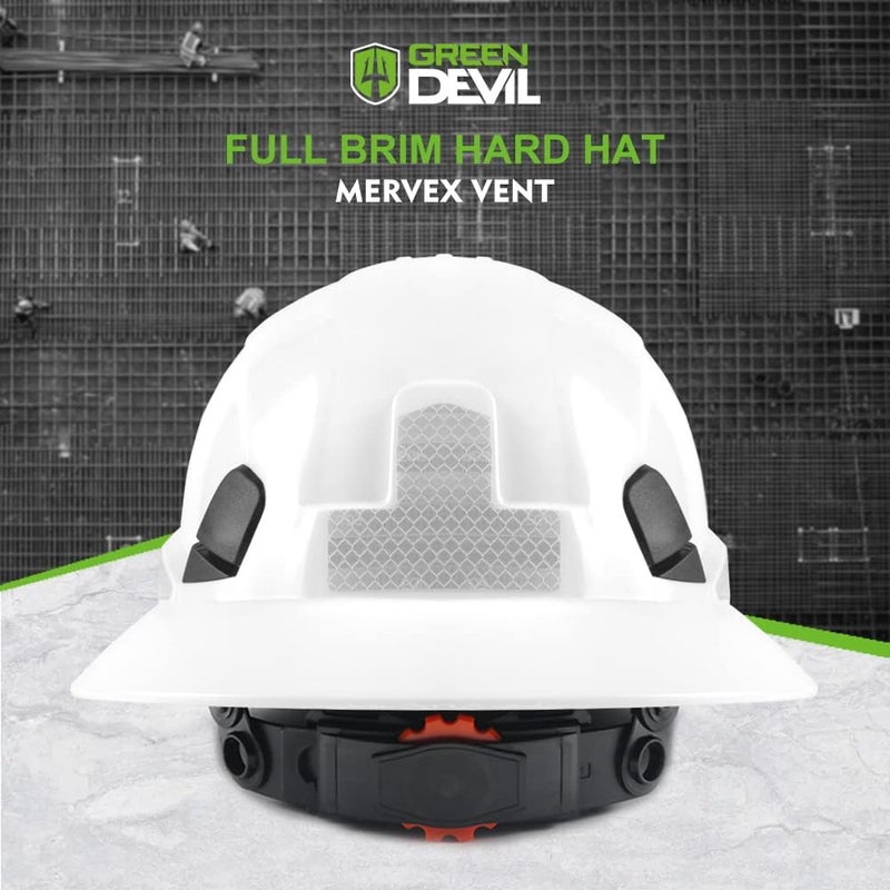 GREEN DEVIL Full Brim Hard Hat Vented Construction Safety Helmet OSHA Approved Cascos De Construccion Work Hardhats with Cooling Towel for Men&Women 6 Point Adjustable Ratchet Suspension - Image 5